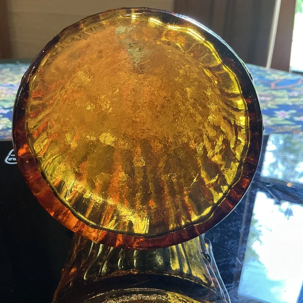 Vintage Empoli Amber Glass Vase‎ 15.25 Inch Drip Pattern Italian Art Glass MCM